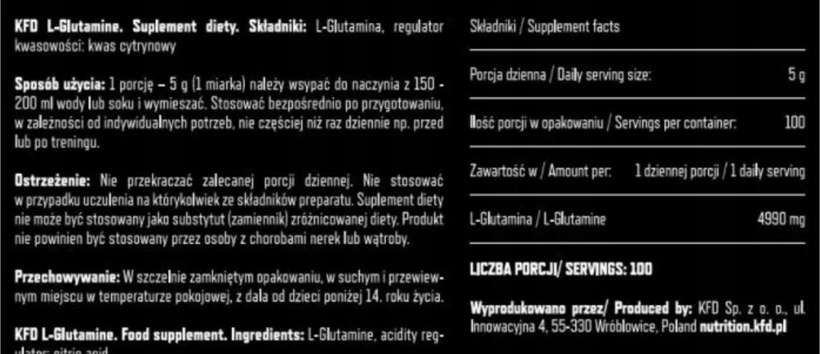 KFD glutamine Premium L- Glutamine KFD 500 g natural flavour Expiration date at least six months from the date of purchase