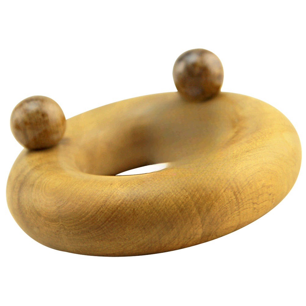 KHAKI SANDALWOOD HANDHELD NECK AND SHOULDER MASSAGER WITH SMOOTH EDGES