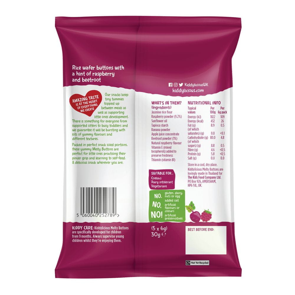 KIDDYLICIOUS Fruit and Vegetable Buttons Raspberry with Beet (5 x 6 g) Age range from 9 months