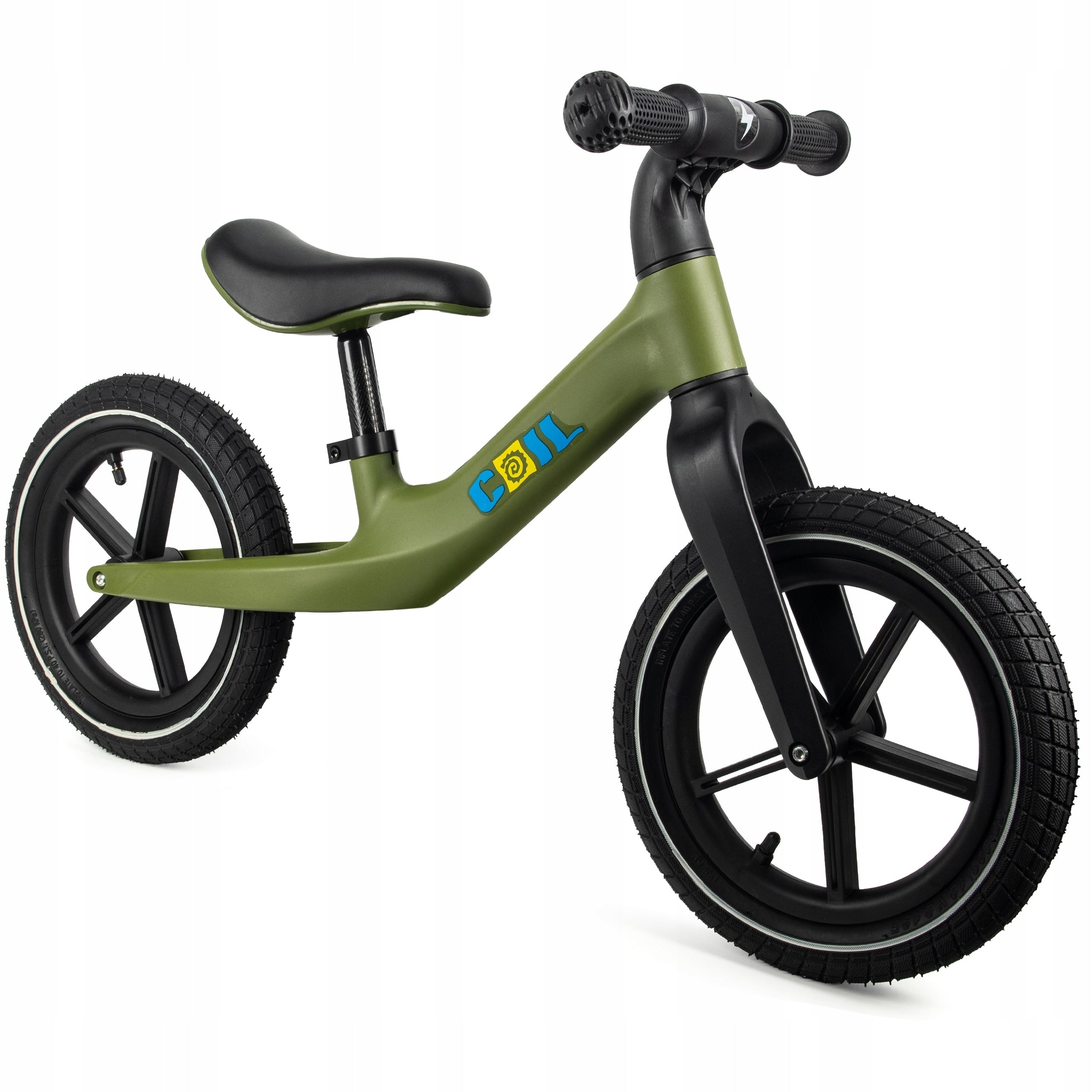 KIDS BALANCE BIKE LIGHTWEIGHT PUMPED WHEELS ADJUSTABLE 12' GREEN