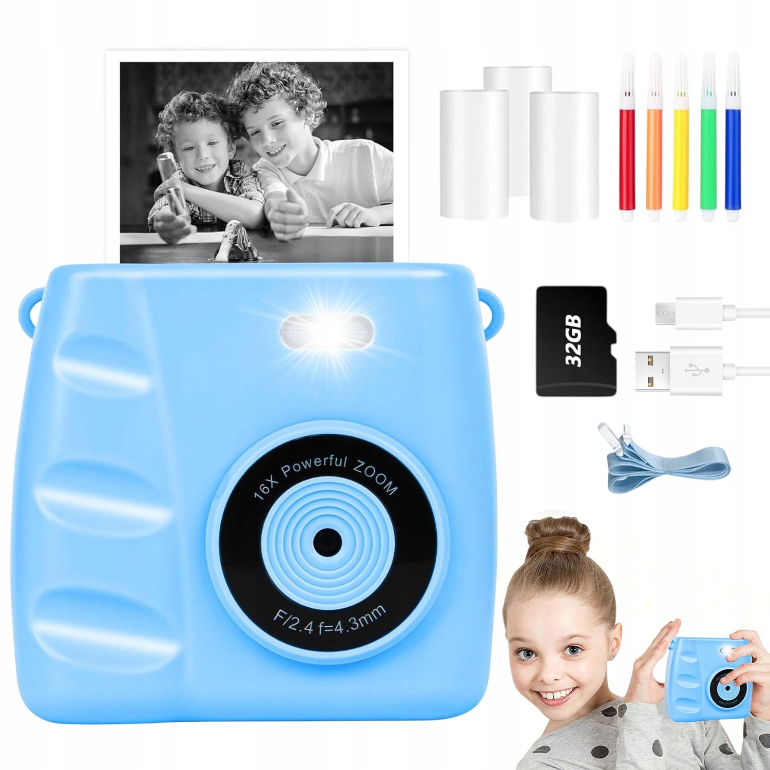 KIDS CAMERA DIGITAL INSTANT PRINTER 1080P