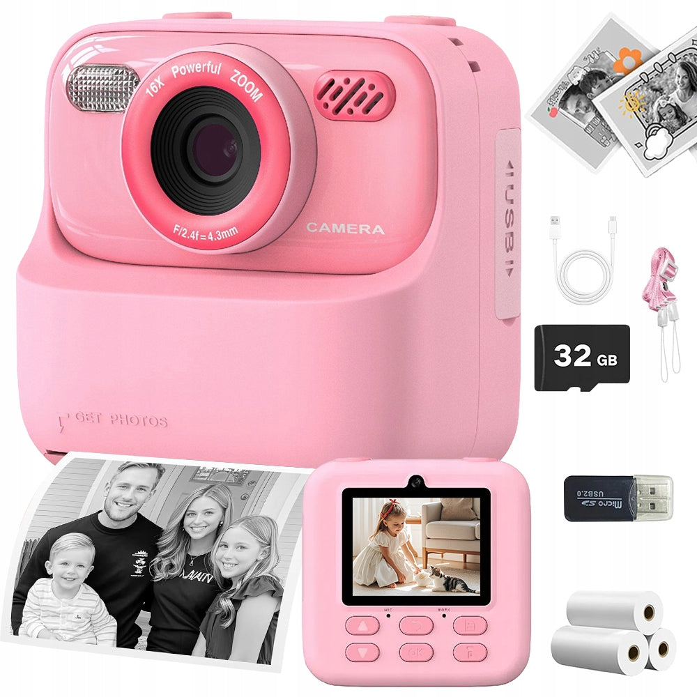 KIDS CAMERA WITH INSTANT PRINT 32GB 1200MAH AND 2.4 INCH SCREEN