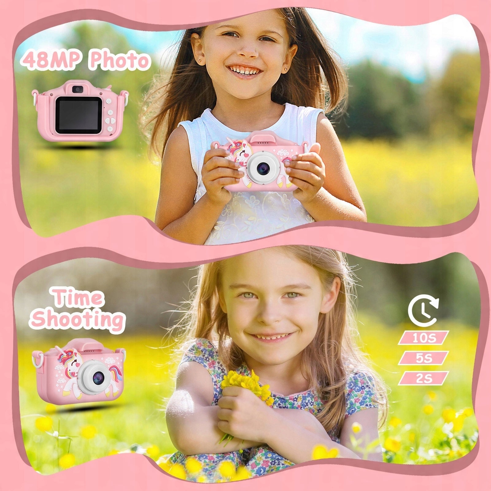 KIDS DIGITAL CAMERA 48MP DUAL LENS SELFIE UNICORN 64GB CARD GAMES Packaging status original