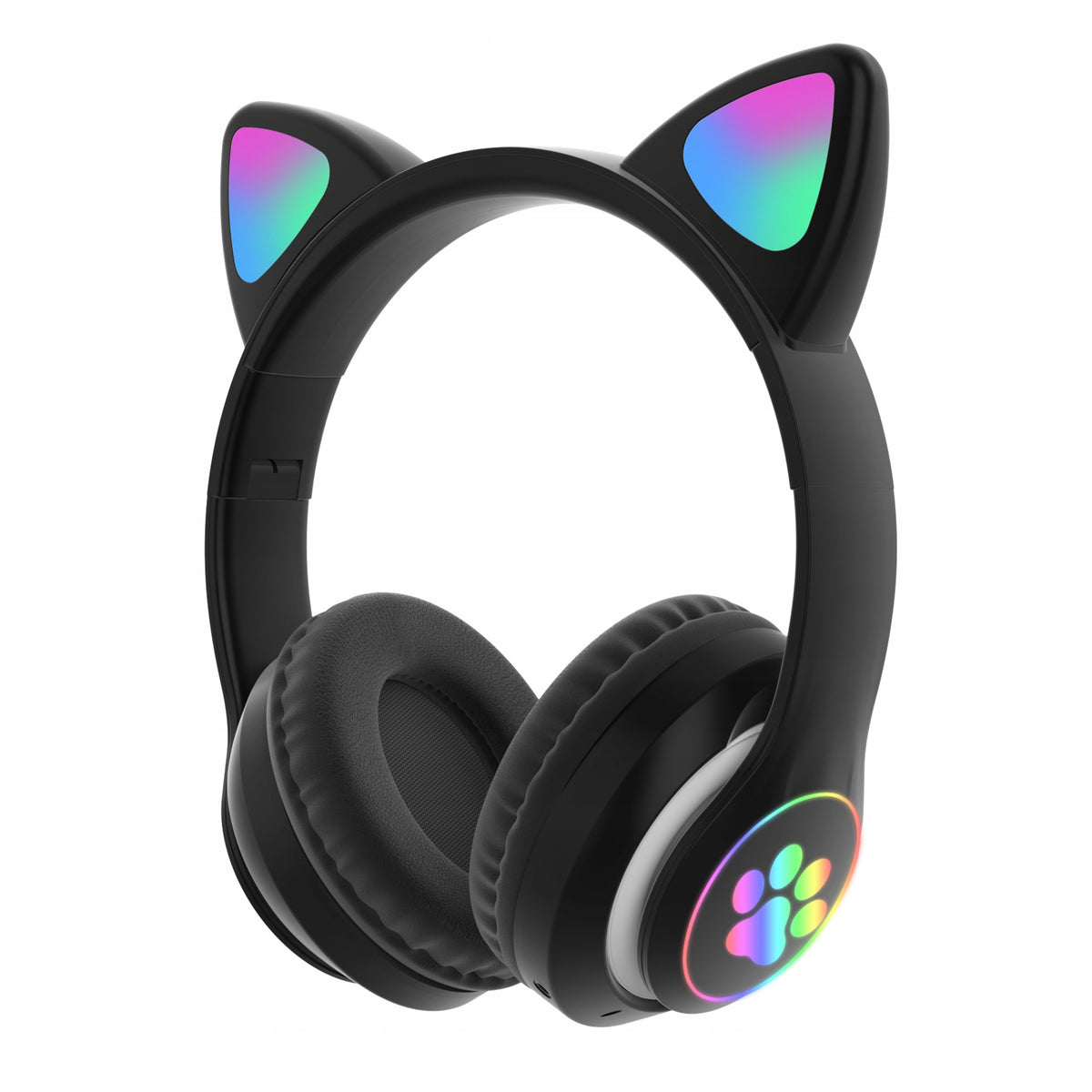 KIDS HEADPHONES BLUETOOTH LED / CAT EARS, BLACK / BLACK