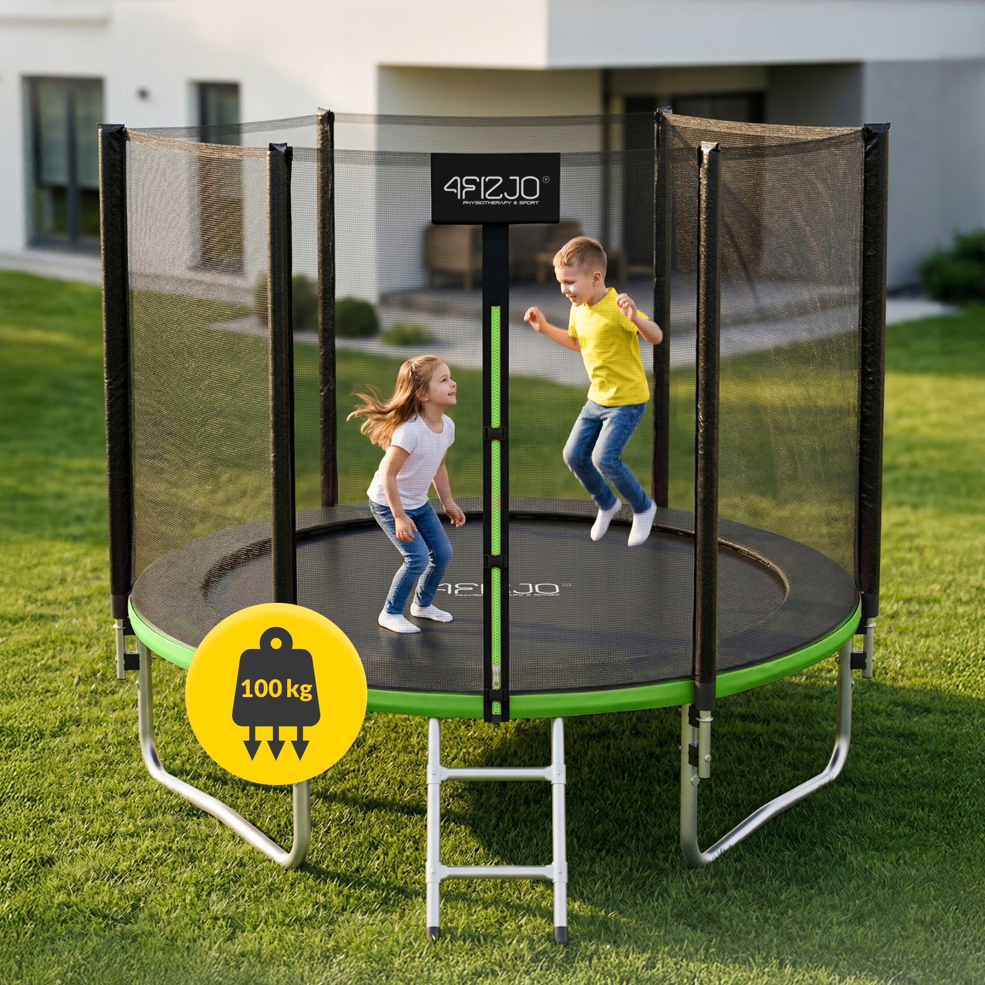 KIDS HOME TRAMPOLINE FOR HOME AND GARDEN WITH 8 FT OUTDOOR MESH Brand 4FIZJO
