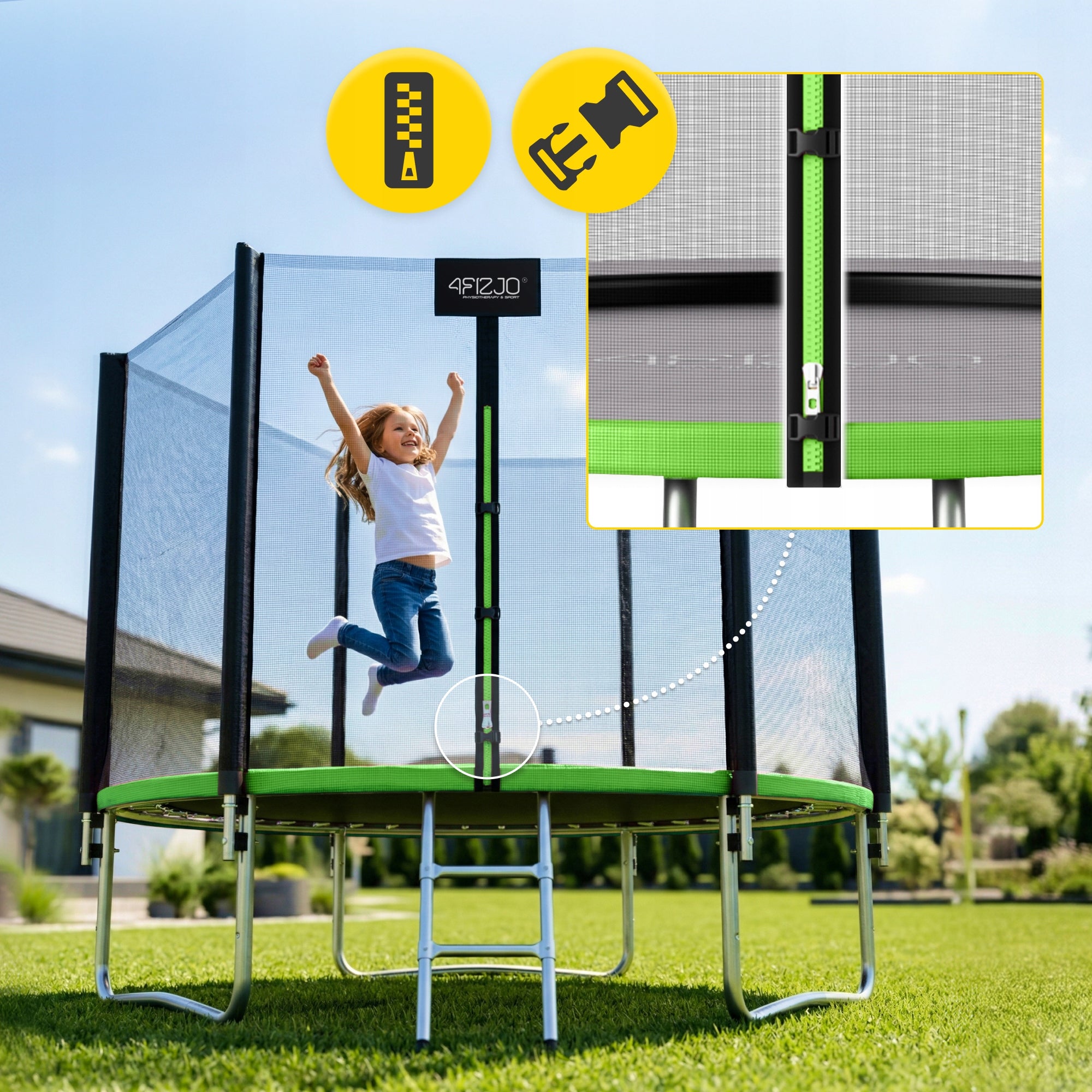 KIDS HOME TRAMPOLINE FOR HOME AND GARDEN WITH 8 FT OUTDOOR MESH Packaging status original