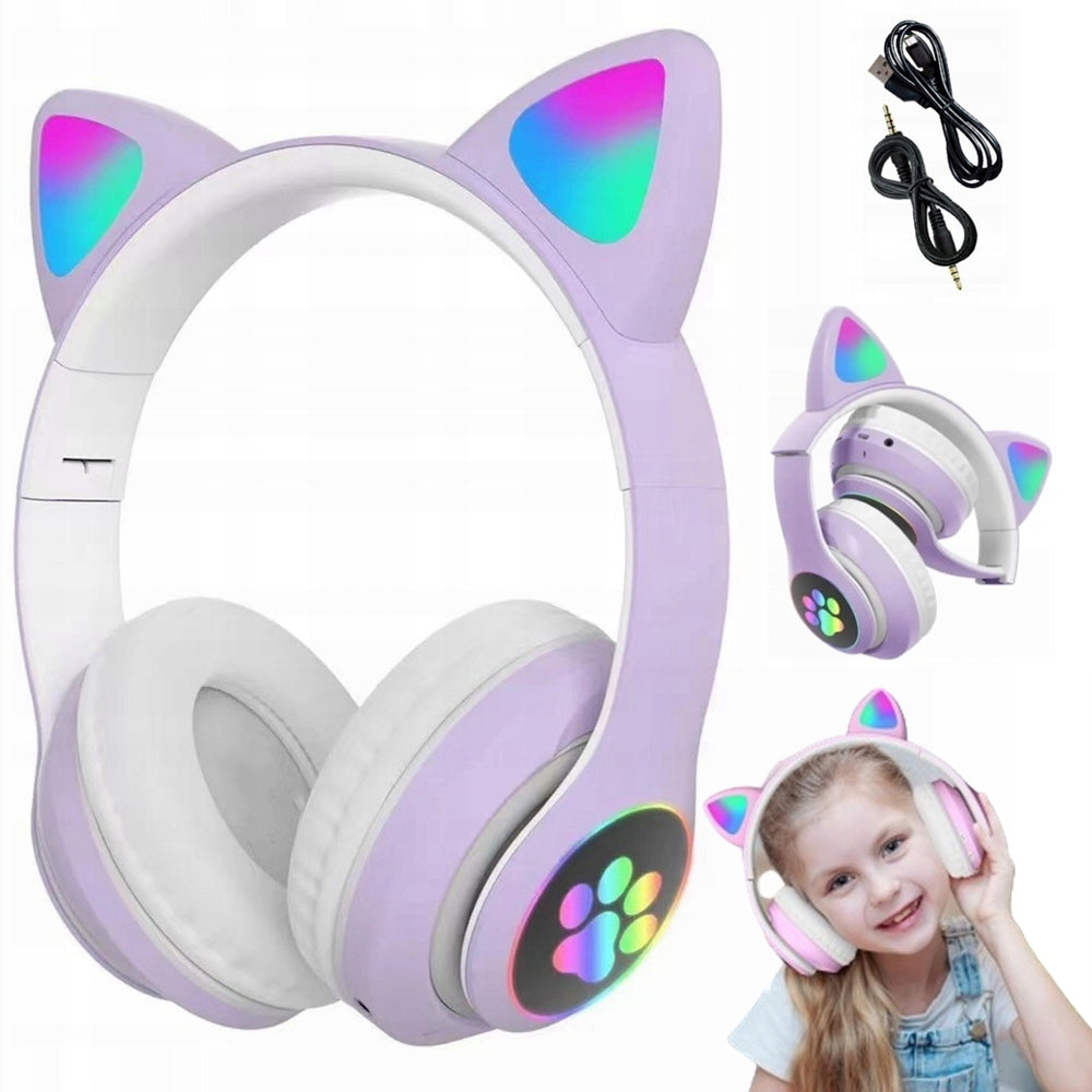 KIDS WIRELESS HEADSET BT RGB CAT EARS SUPPORT AUX SD