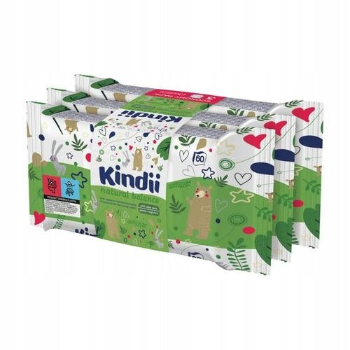 KINDII Natural Balance Wet Wipes for Children Delicate, 3x60 pcs.