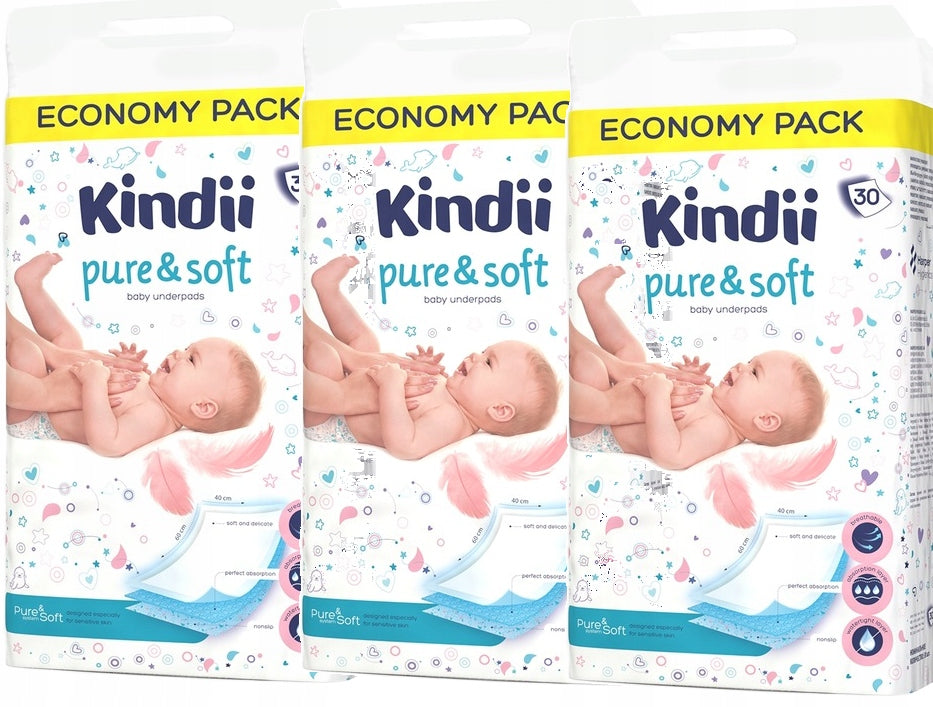 KINDII PURE & SOFT CHANGING PADS FOR BABIES 40x60 3x30pcs 3PACK