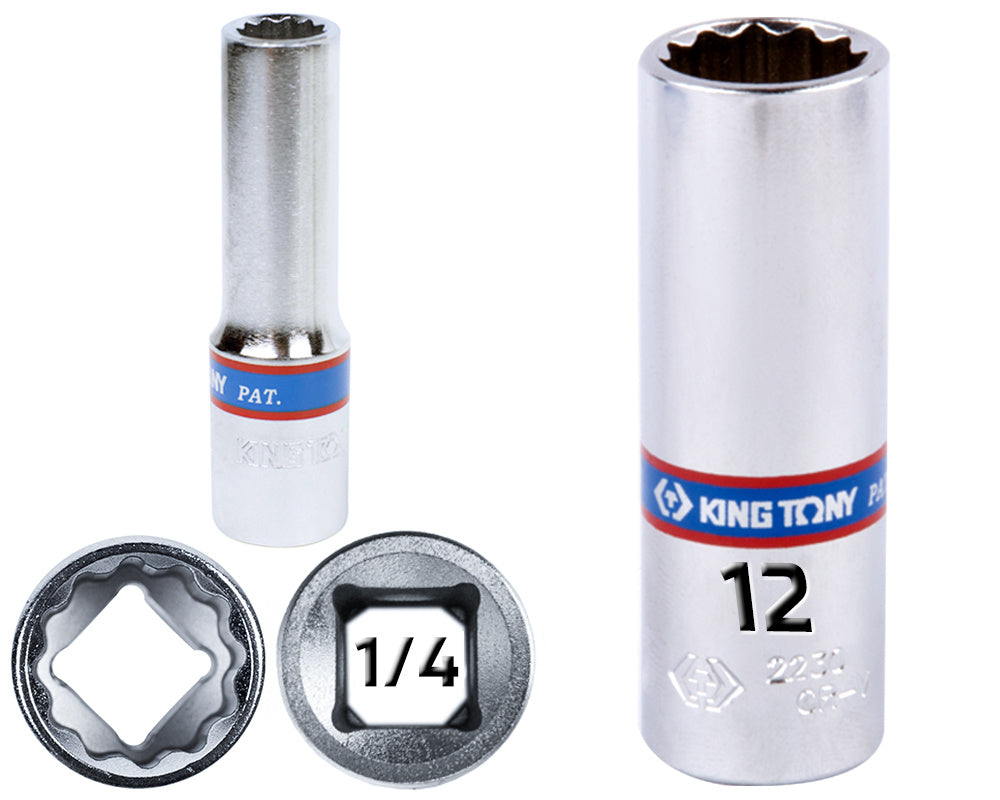 KING TONY Long socket wrench 1/4" 12-ANGLE Cr-V 12 x 50 mm 223012M PRO