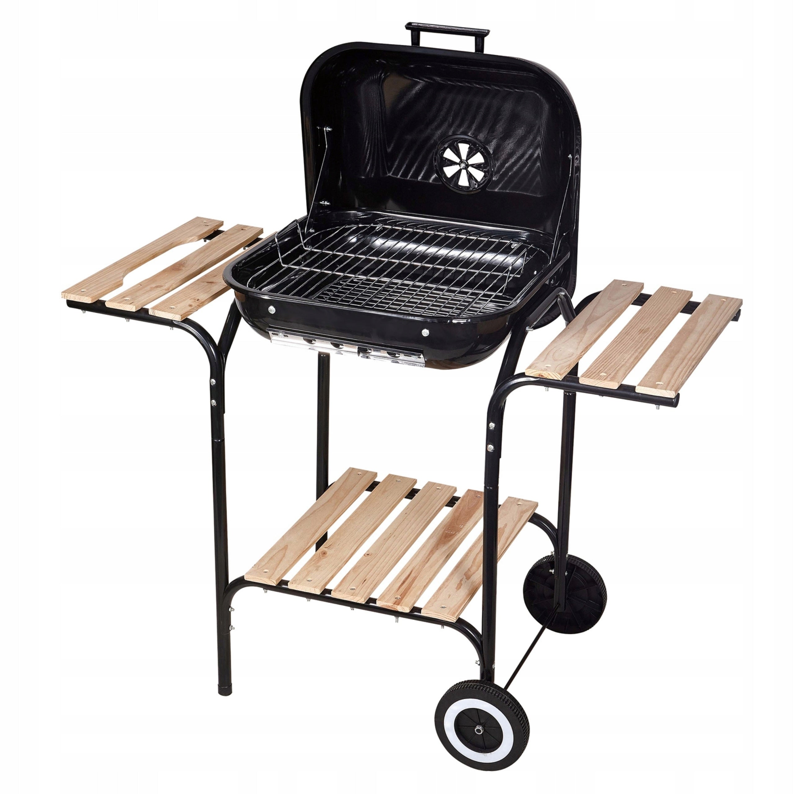 KINGHOFF Charcoal Garden Grill with Cover Shelves and BBQ Wheels Packaging status original