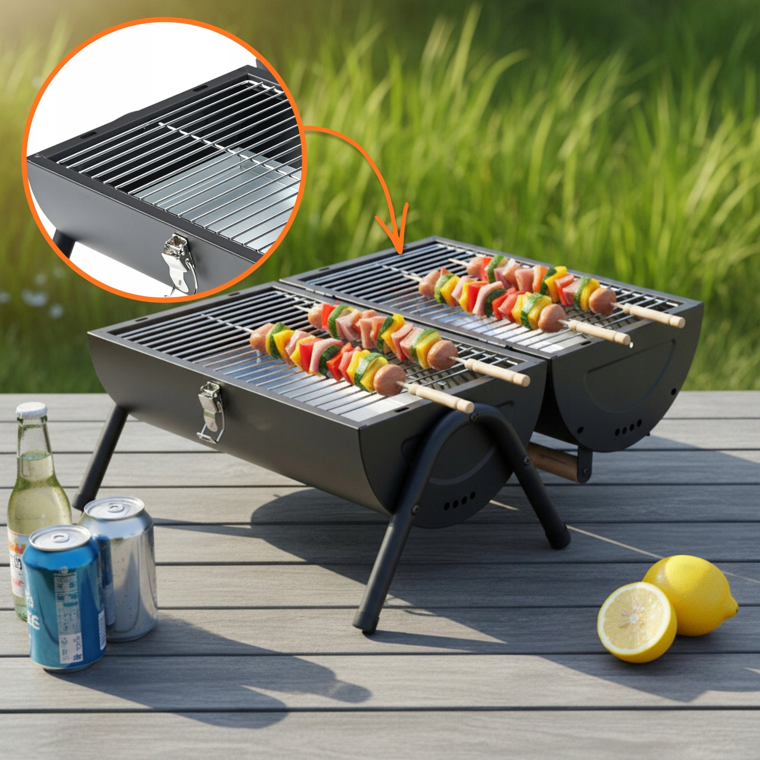 KINGHOFF KH-2032 Portable BBQ Garden Hiking Grill Grill depth 25 cm