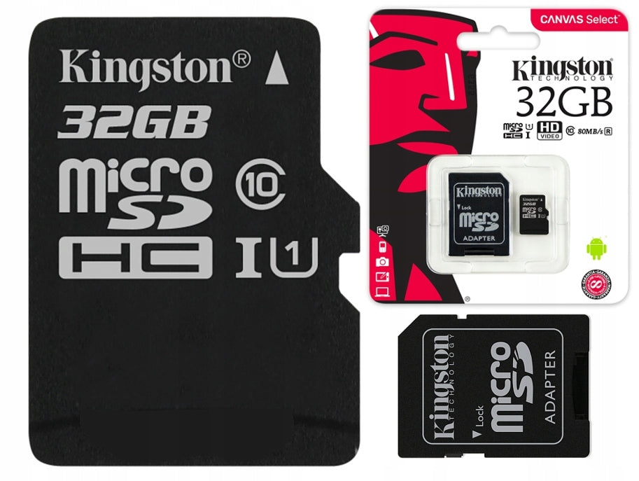 KINGSTON MEMORY CARD 32GB MICRO CL 10 + ADAPTER Speed classes C2 C4 C6 C10 U1