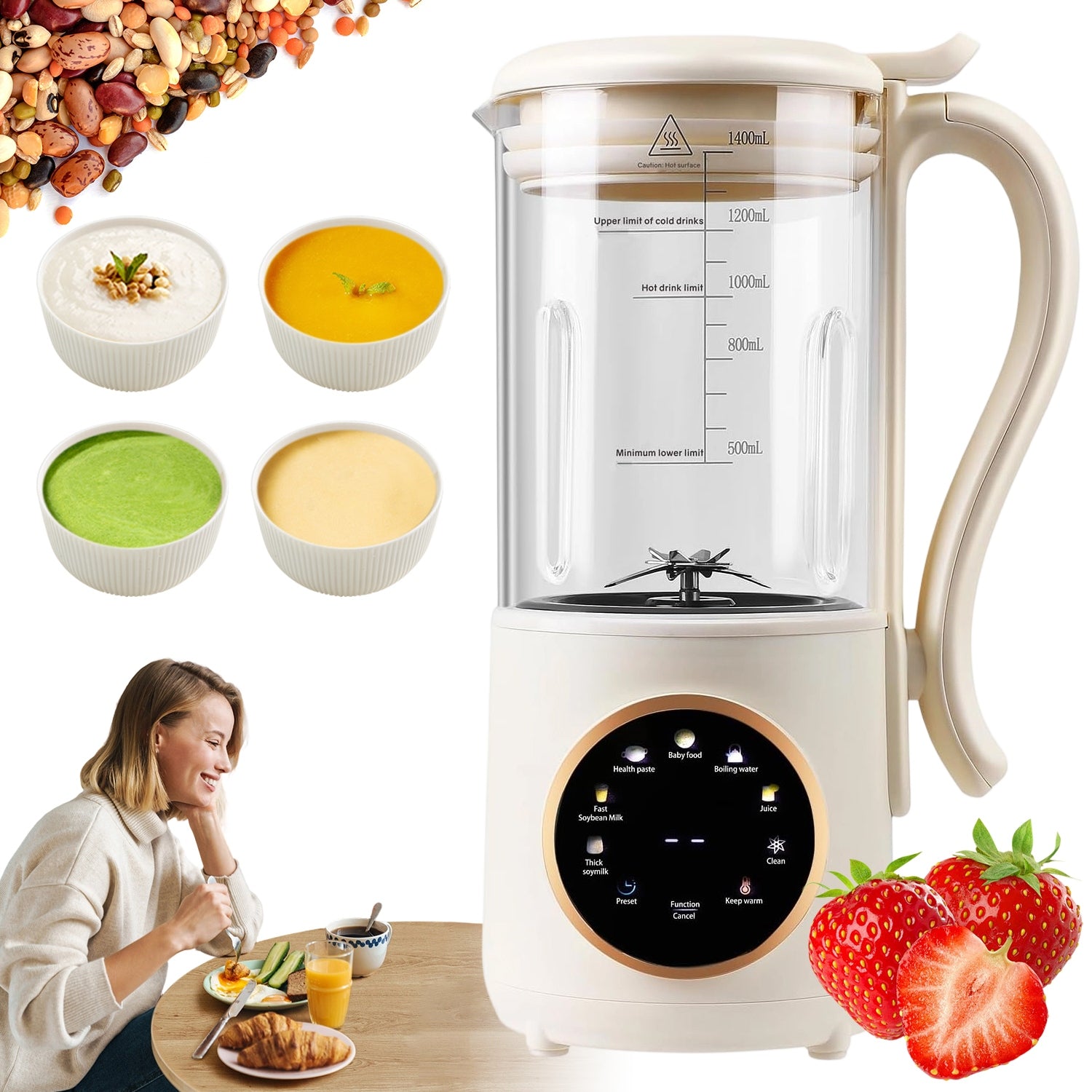 KITCHEN BLENDER EFFICIENT MULTIFUNCTIONAL 600W LED 1400ML 8 FUNCTIONS