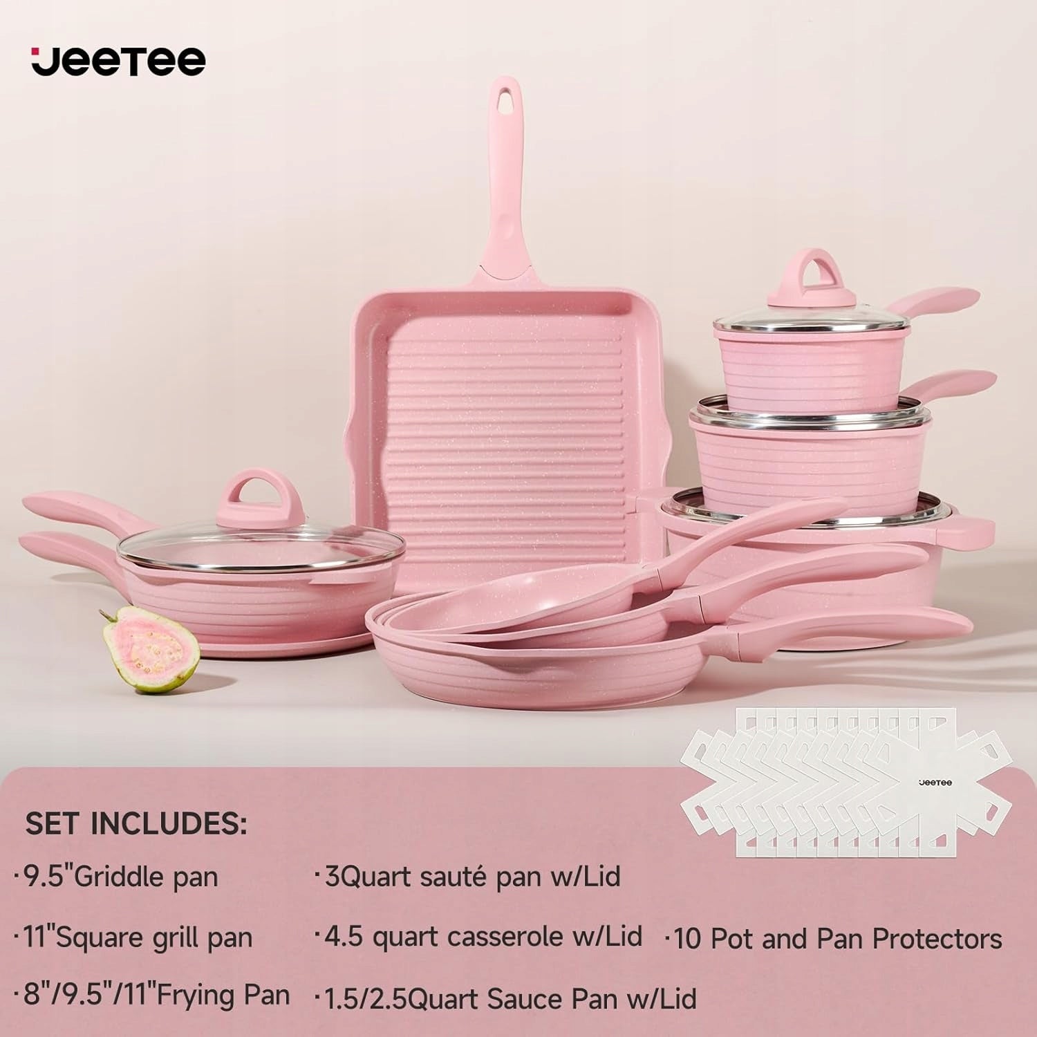 KITCHEN POTS SET OF POTS AND PANS, 23 PIECES GRANITE COATING PINK Brand no brand