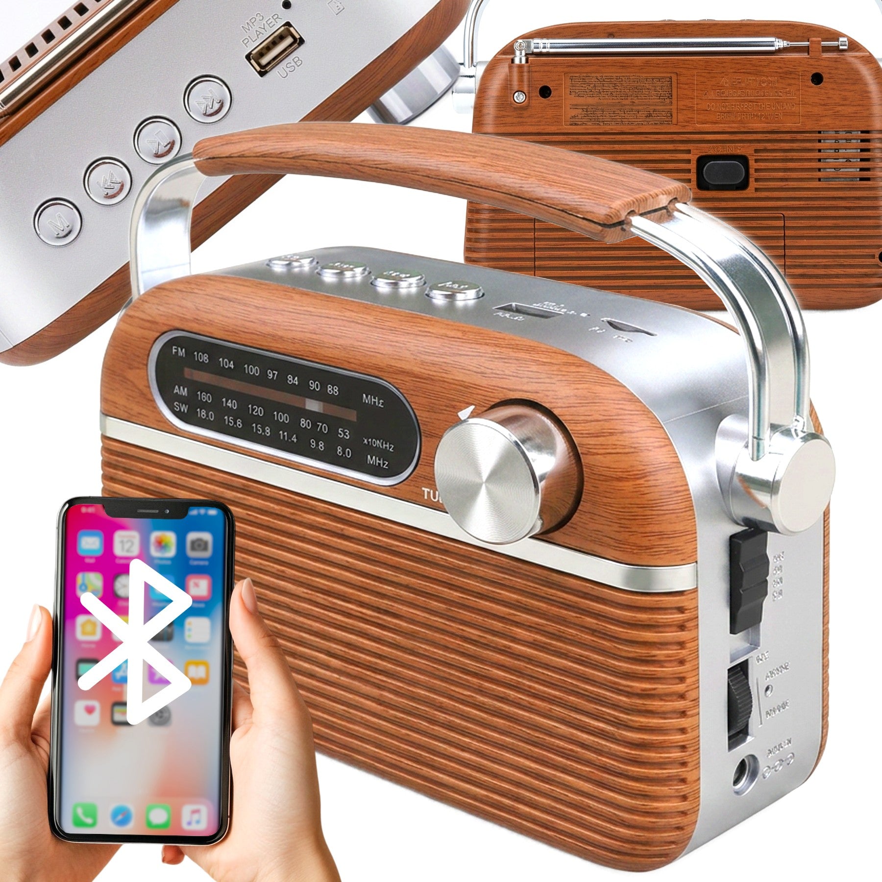 KITCHEN RADIO FM AM SW RETRO VINTAGE USB WIRELESS BATTERY Packaging status original