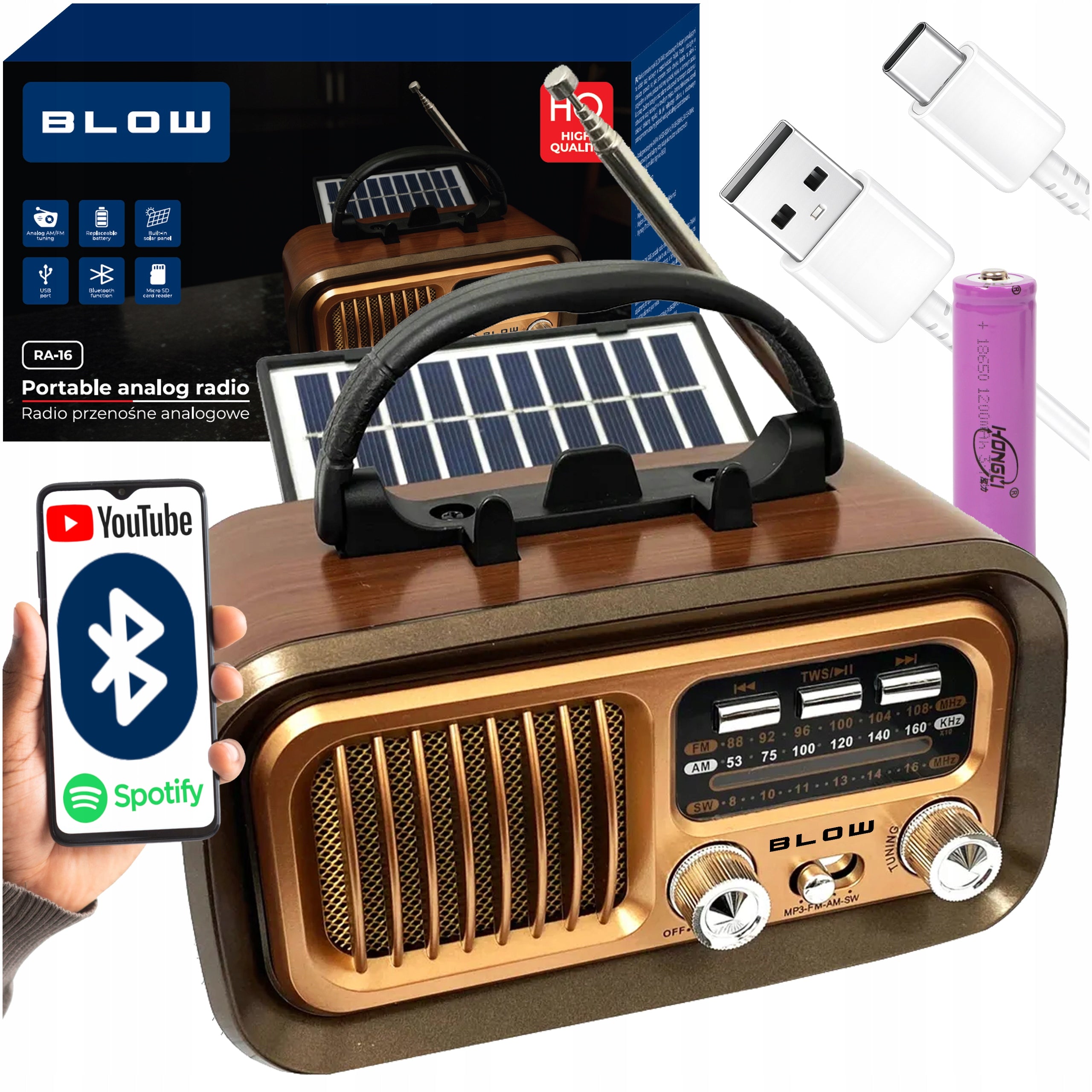 KITCHEN RADIO PORTABLE RETRO SOLAR BATTERIES BLUETOOTH FM BATTERY