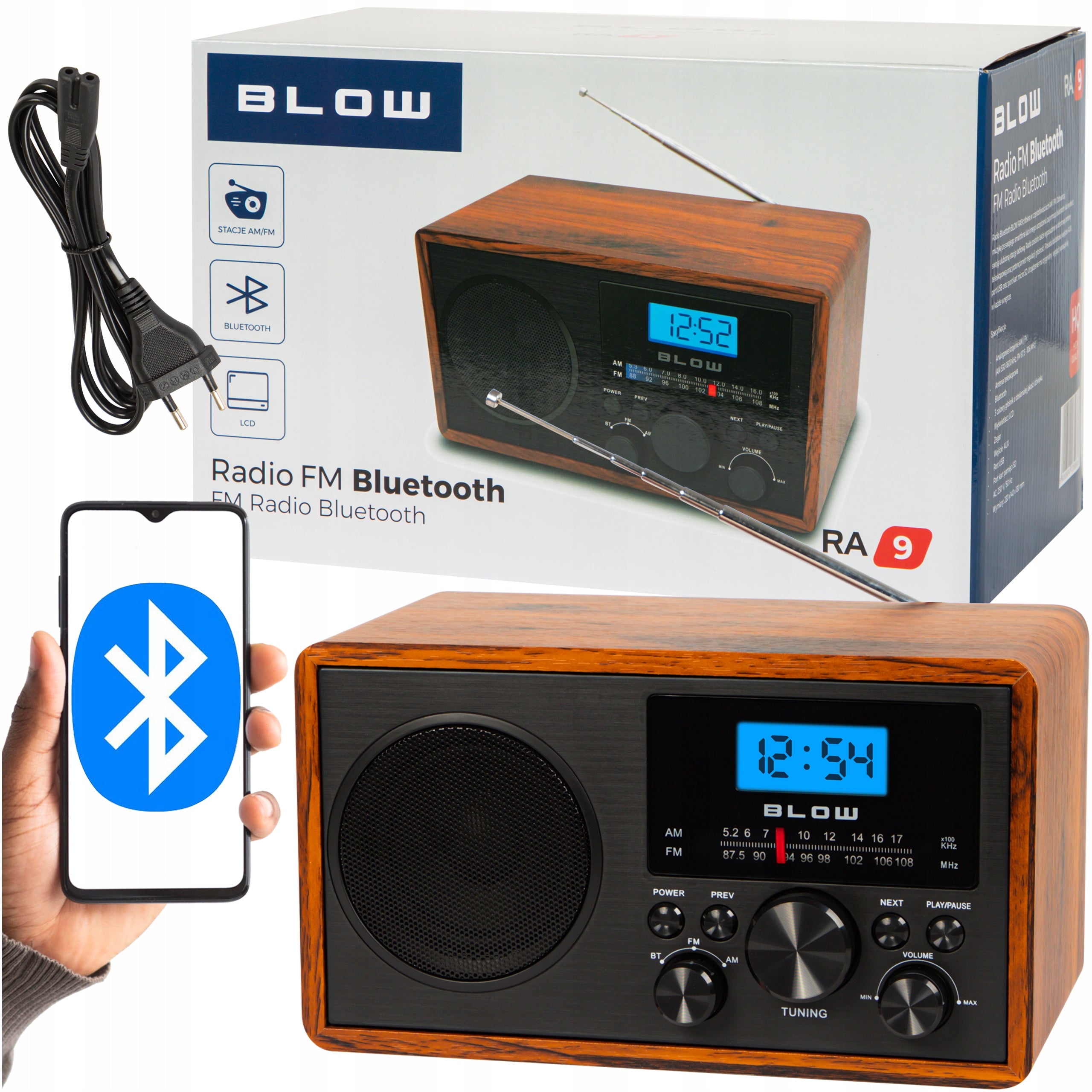 KITCHEN RADIO RETRO PORTABLE BLUETOOTH CLOCK LCD FM ANTENNA AUX USB-C SD
