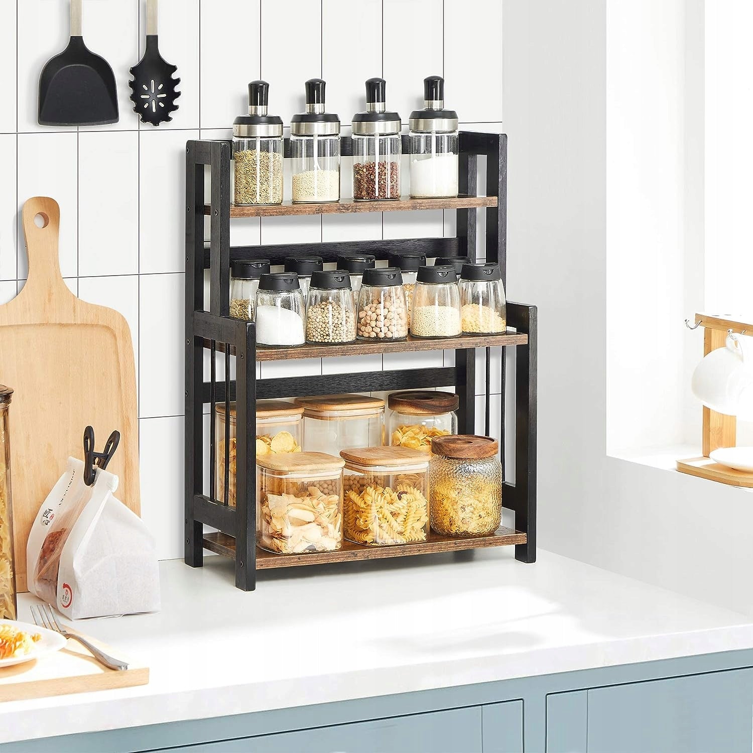 KITCHEN SHELF FOR SPICES BAMBOO COUNTERTOP RACK ORGANIZER RACK Brand Songmics