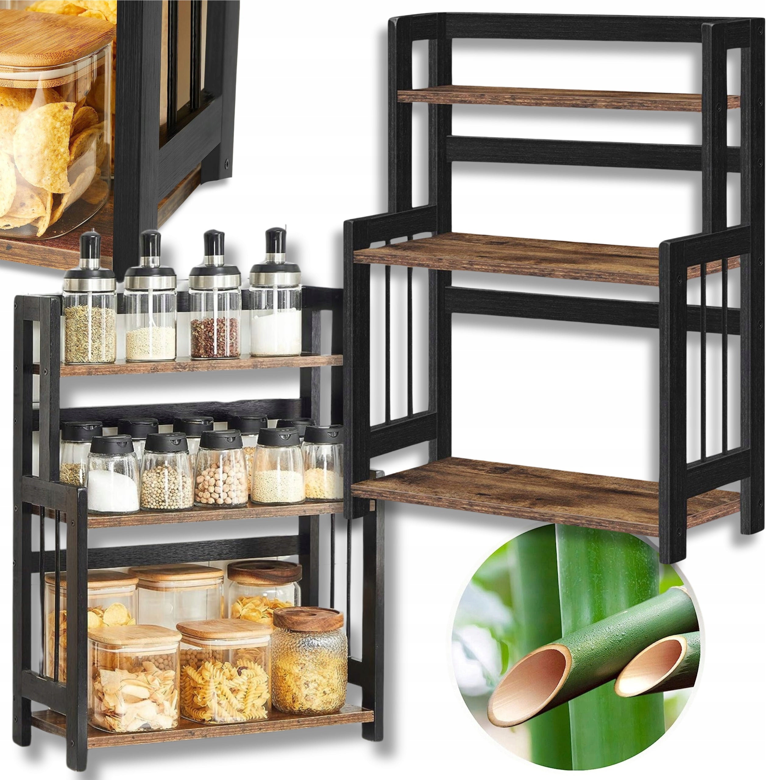 KITCHEN SHELF FOR SPICES BAMBOO COUNTERTOP RACK ORGANIZER RACK