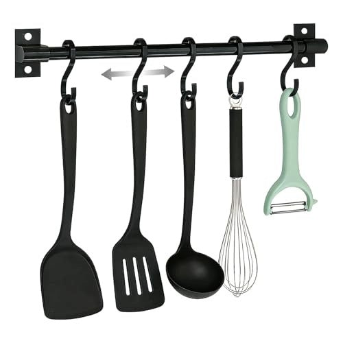 KITCHEN STRIP WITH 5 HOOKS ALUMINUM BLACK SELF-ADHESIVE 30 CM Brand no brand