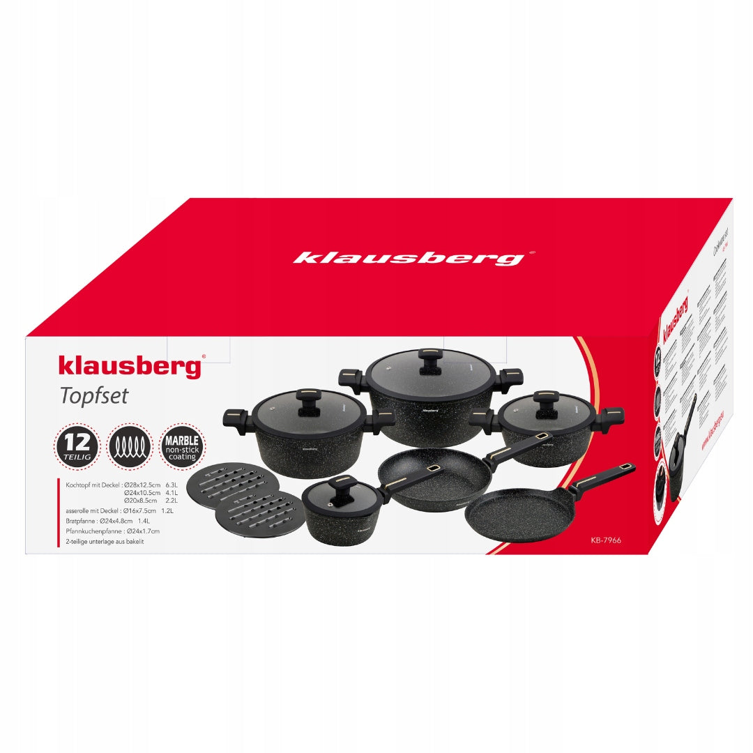 KLAUSBERG KB-7966 Set of pots 12 el. – marble coating, induction Gas Material aluminum