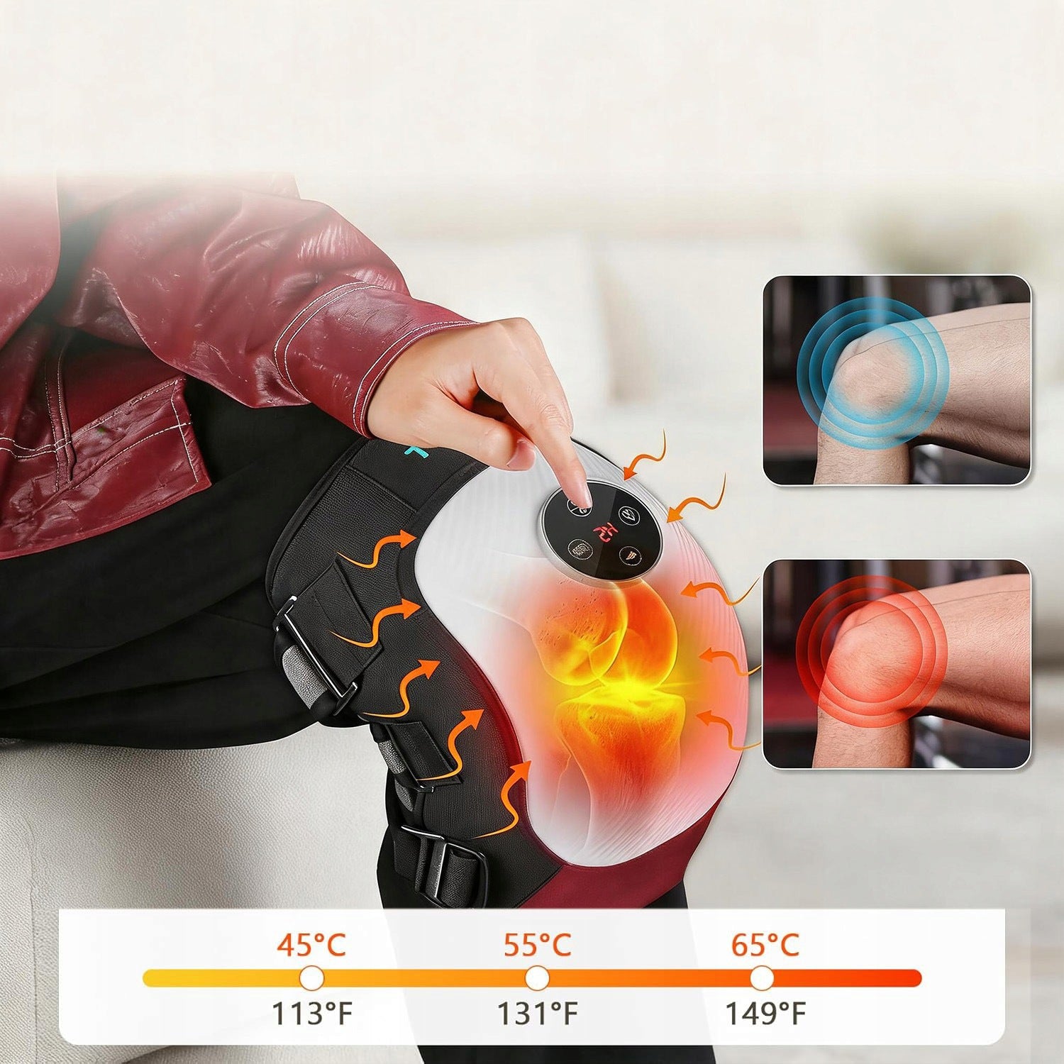 KNEE MASSAGER ELBOW SHOULDERS MULTIFUNCTIONAL HEAT THERAPY BLACK Packaging status original
