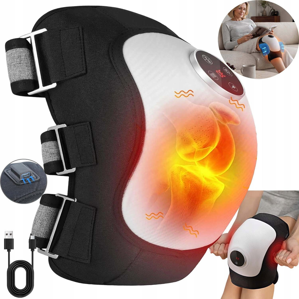 KNEE MASSAGER ELBOW SHOULDERS MULTIFUNCTIONAL HEAT THERAPY BLACK