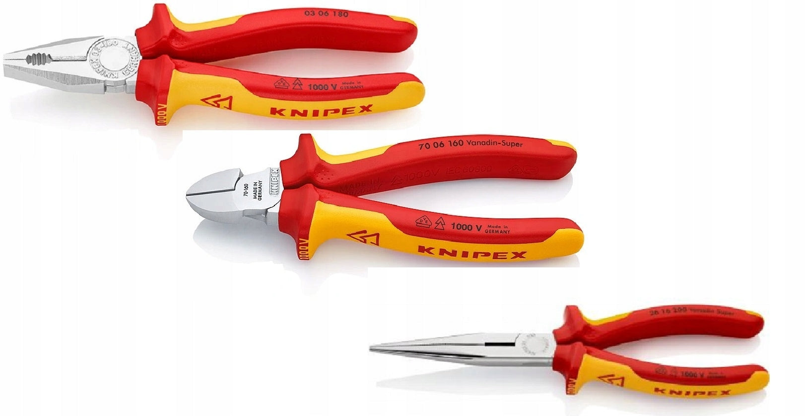 KNIPEX 00 20 12 set safety pliers PACK 3 pieces insulated VDE Product weight with unit packaging 0.96 kg