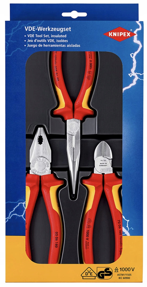KNIPEX 00 20 12 set safety pliers PACK 3 pieces insulated VDE