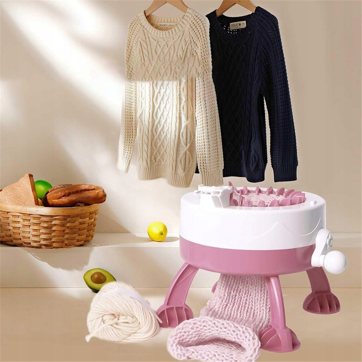 KNITTING MACHINE 2 METHODS OF WEAVING FAST FOR SOCK CAPS PINK Model MASZYNA DO DZIANIA