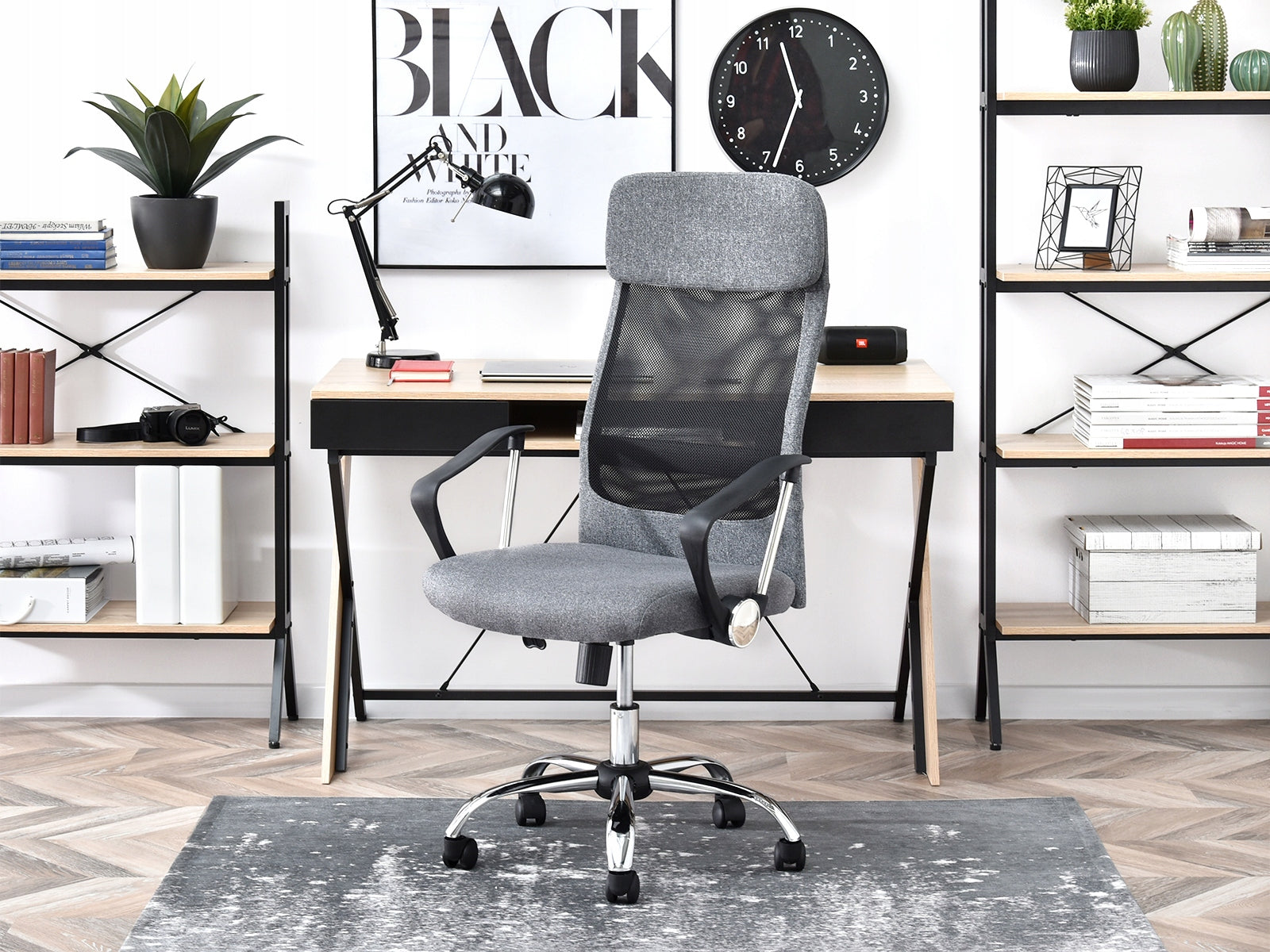 KOBE SWIVEL CHAIR GREY FABRIC AND MESH WITH ARMRESTS FUNCTIONS Brand Mebel-Partner