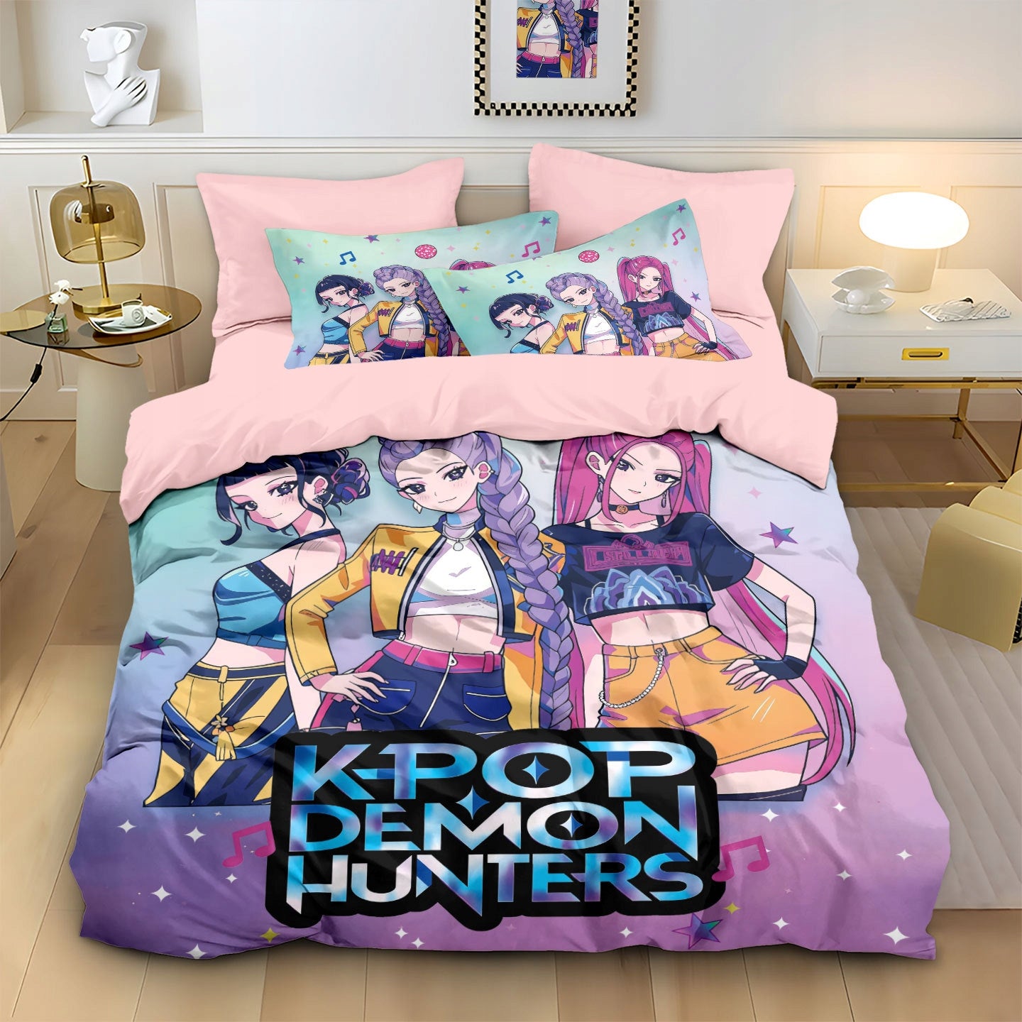 KPop Demon Hunters Duvet Cover Set Huntrix Girls Design 160*200cm
