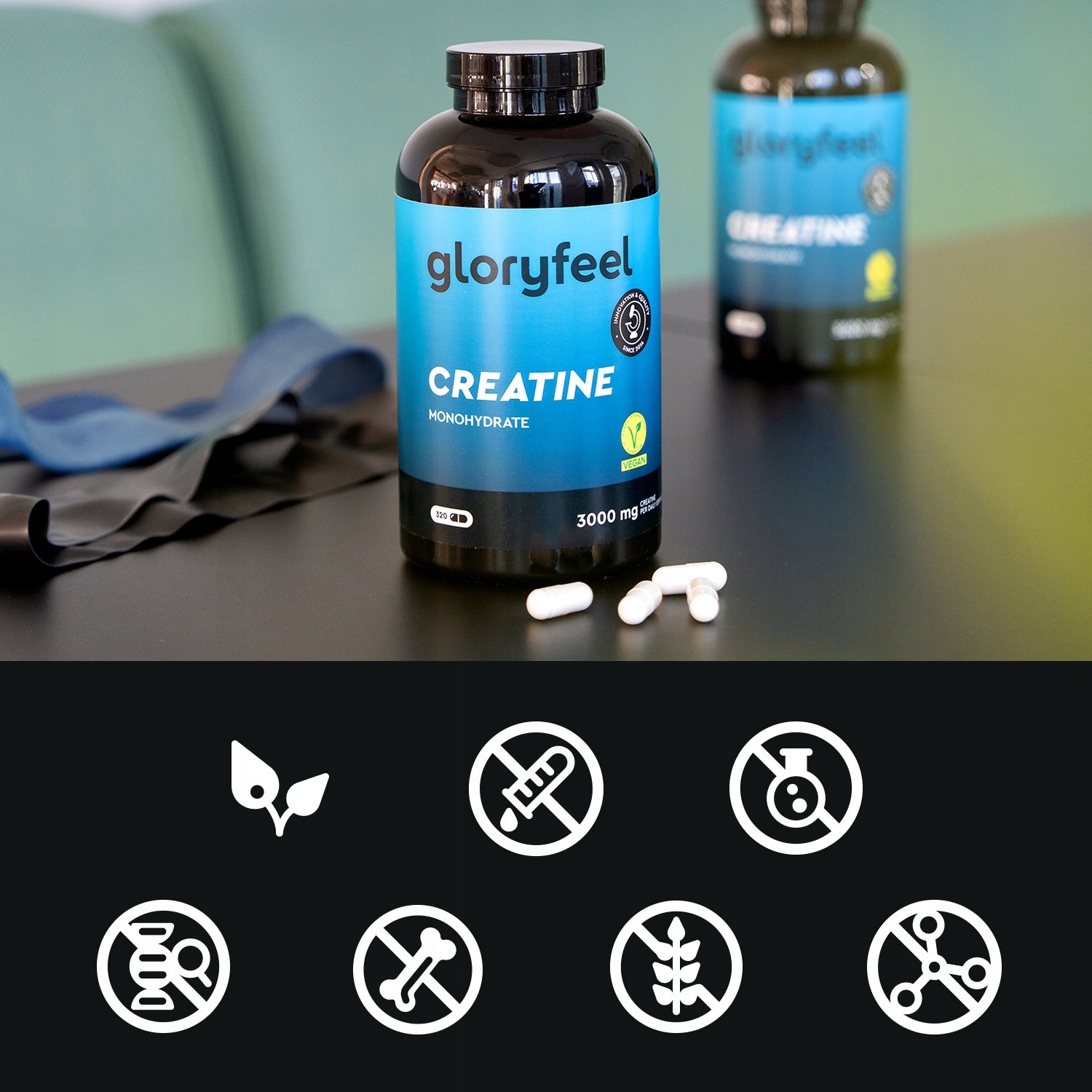 KREATYNA MONOHYDRAT 3000MG 320 kaps. KREATYNY MASA MIĘŚNIOWA gloryfeel EAN (GTIN) 4260619422730
