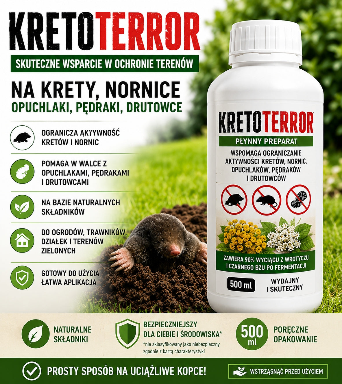 KRETOTERROR 500ml – liquid preparation for moles, voles and soil pests Packaging status original