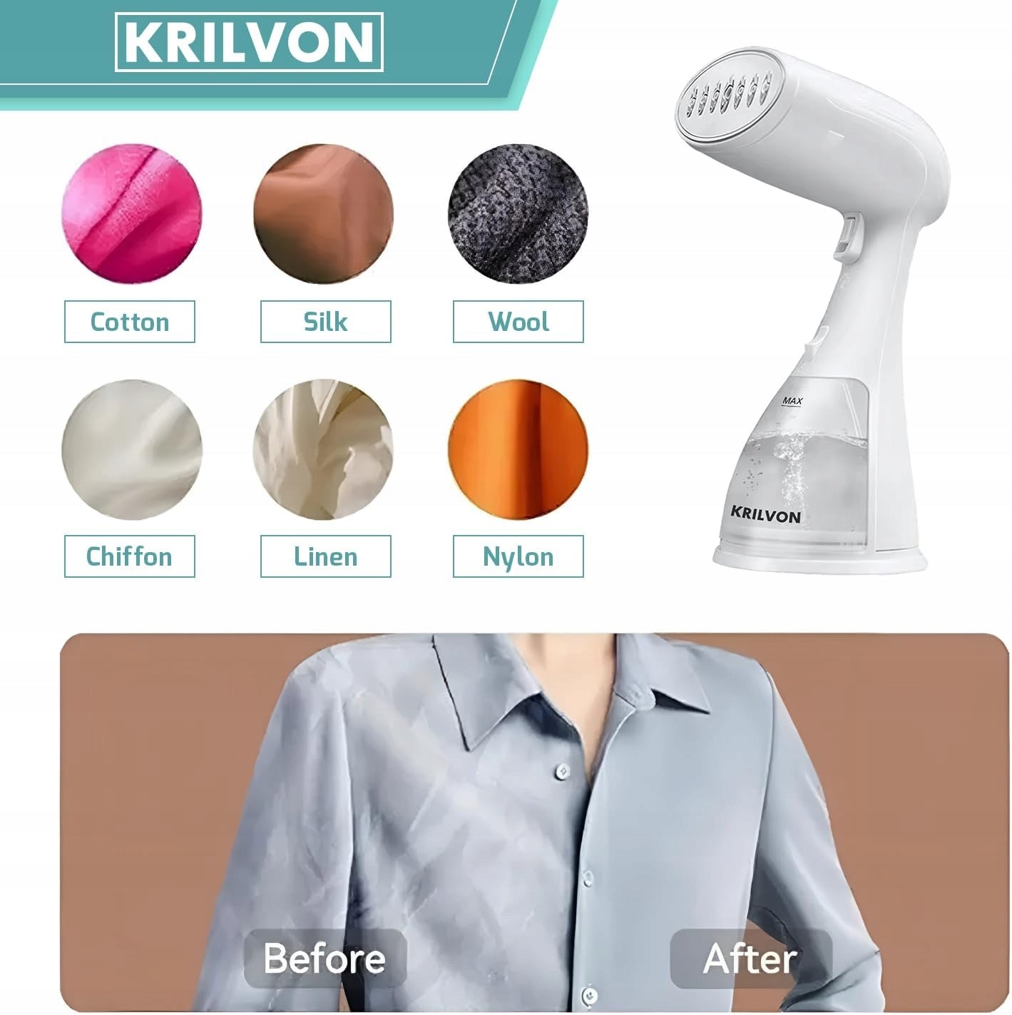 KRILVON steamer iron, for clothes for home, office and travel Manufacturer code Parownica Ręczna