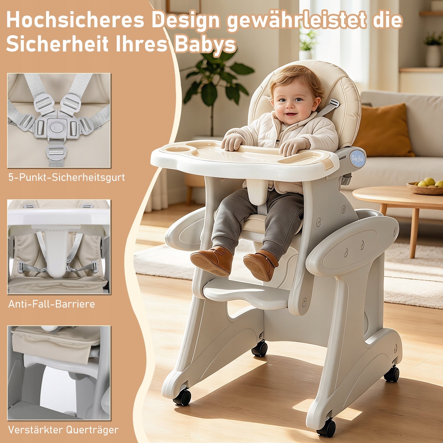 KRZESEŁKO DO KARMIENIA DLA DZIECI 3W1 SKŁADANE TACA + STOŁEM - 54x55x102 cm Manufacturer code H-MK00153