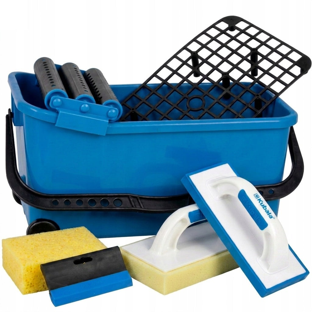 KUBALA GLAZING BUCKET FOR GROUTING WITH ROLLERS GRILLE TROWEL SET OF 7 el.