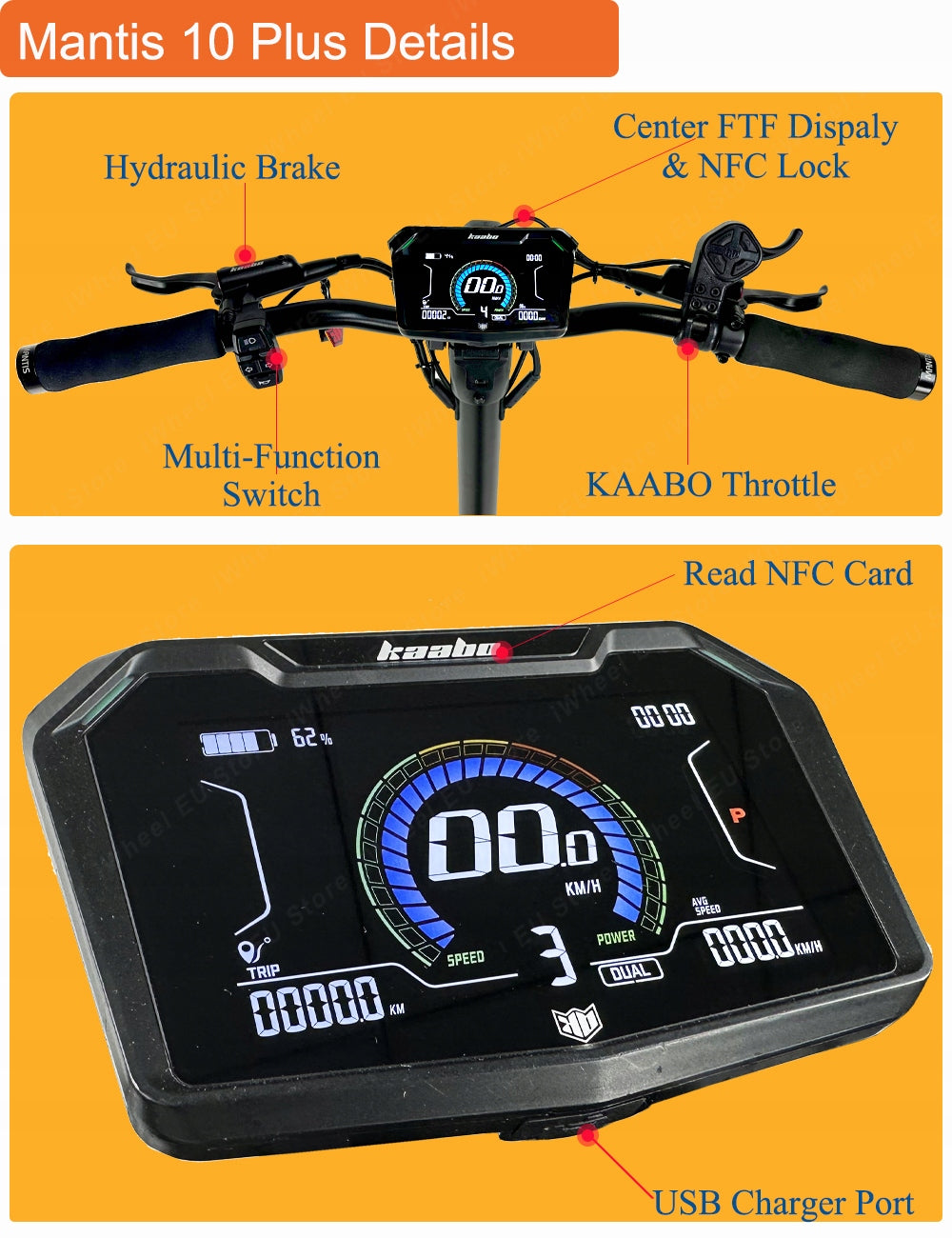 Kaabo Mantis 10 Plus 60V 18.2Ah Central display NFC Color black