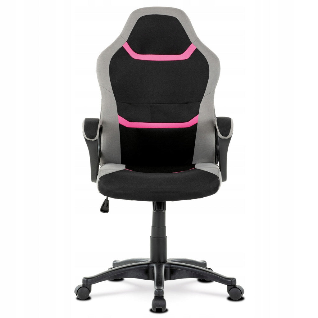 Kancelářská a herní židle, potah růžová, šedá a černá látka, houpací mechan Brand Autronic