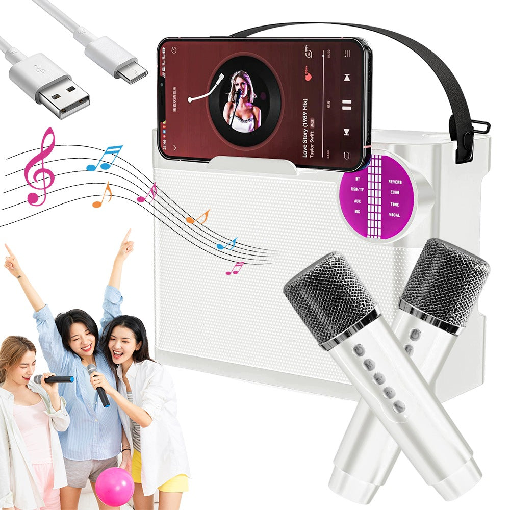 Karaoke Speaker with 2 Microphones and 5 LED Voice Effects - Great Gift Idea