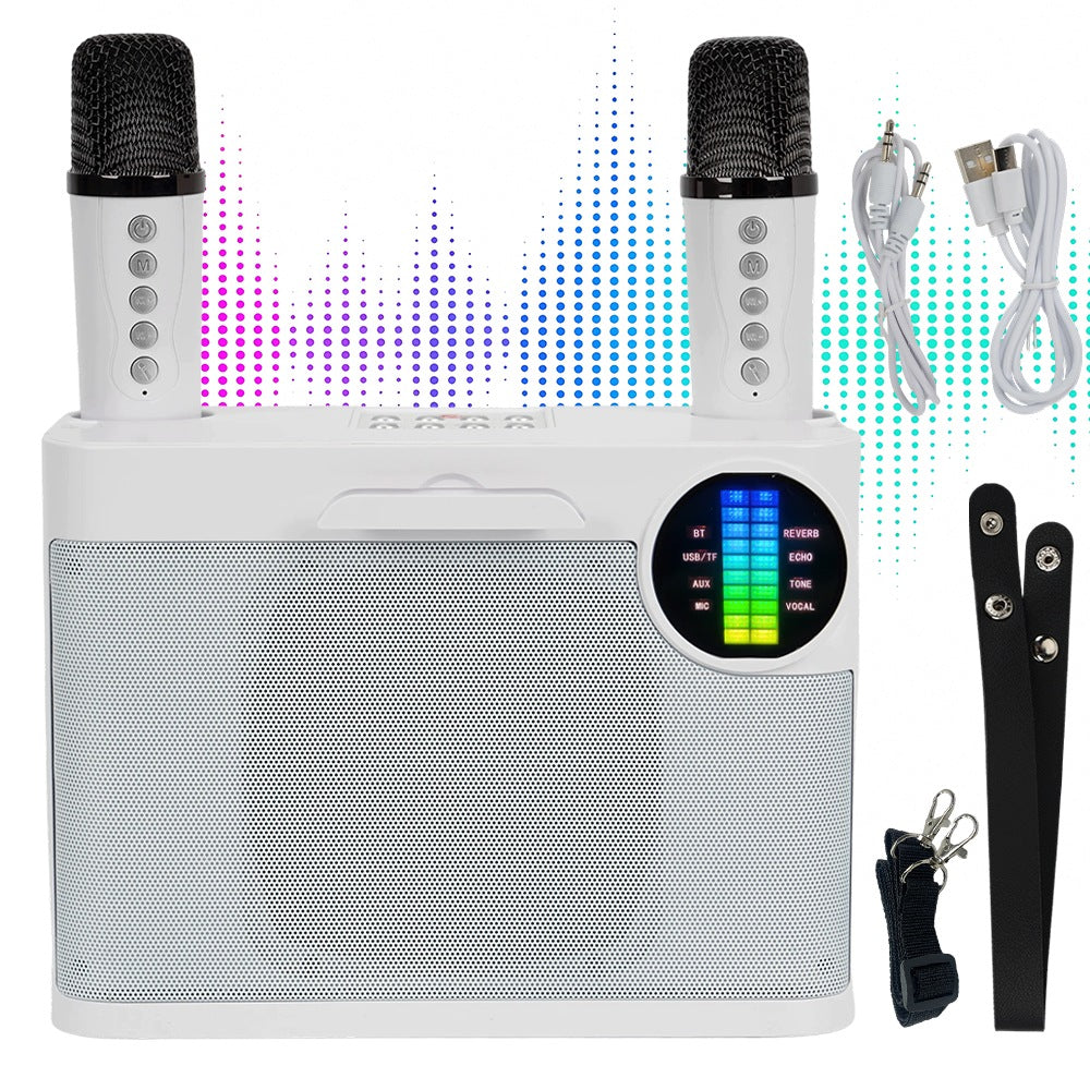Karaoke With Two Bluetooth Microphones 5 LED Voice Effects For Party