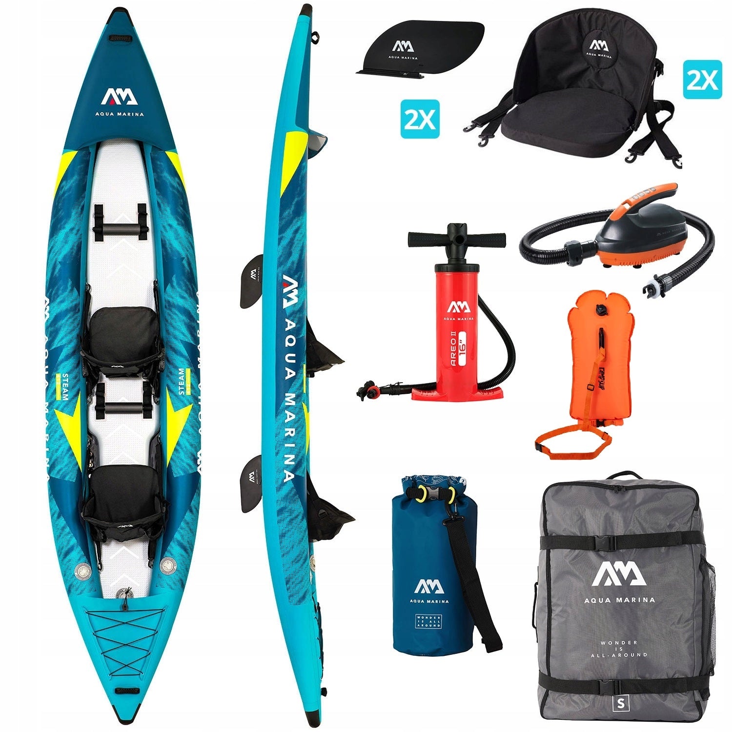 Kayak Aqua Marina STEAM ST-412 2-seater + Pump EP-T16 + Inflatable buoy