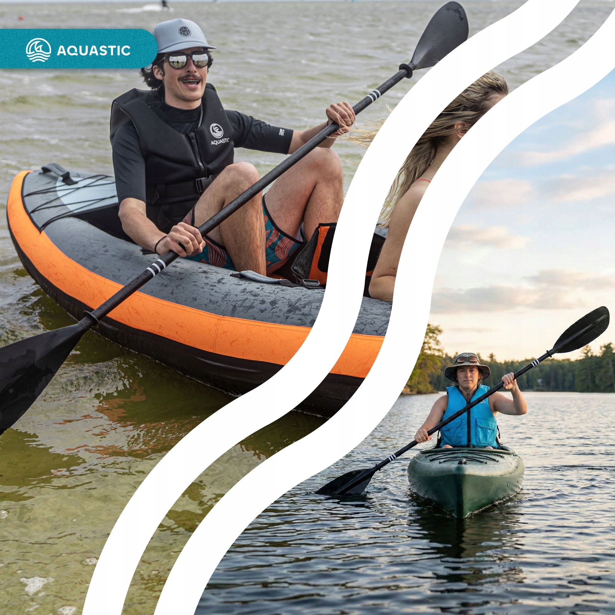 Kayak Paddle 2-Piece AQUASTIC 220cm Black Aluminum Lightweight EAN (GTIN) 5904823999341