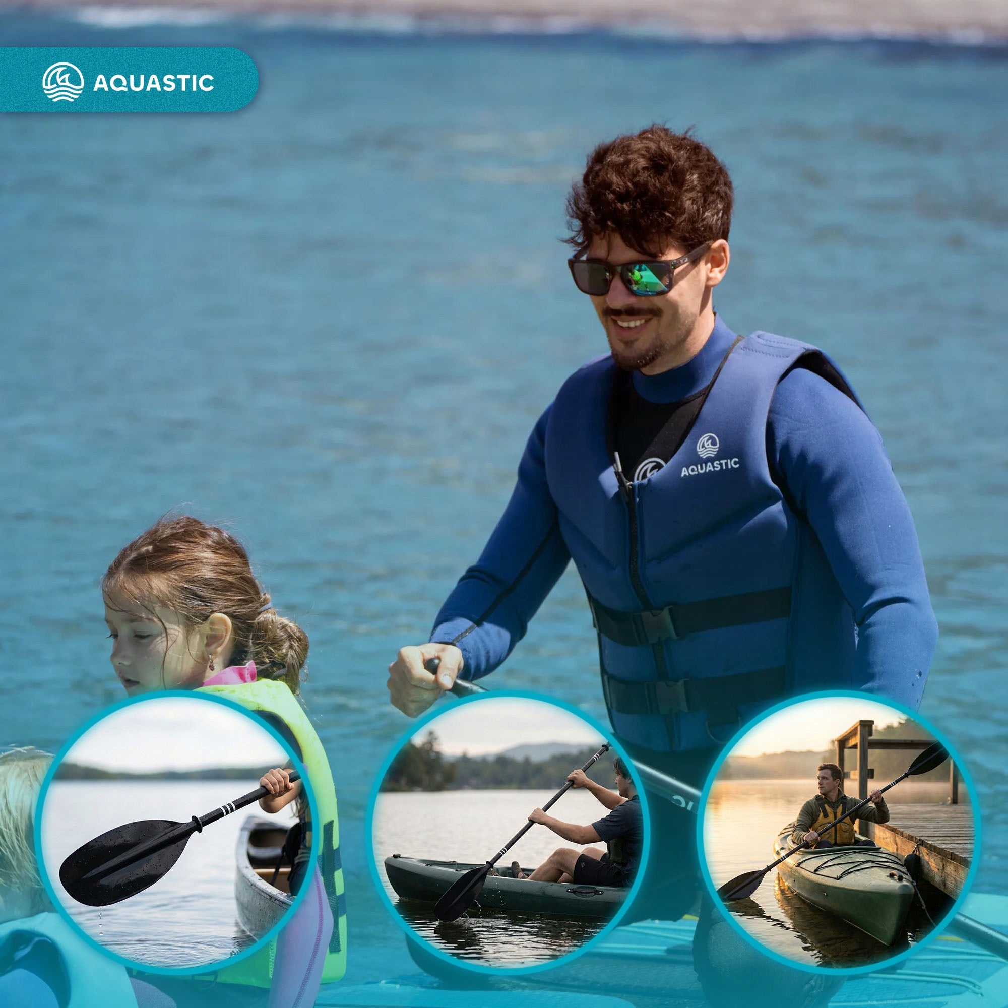 Kayak Paddle 2-Piece AQUASTIC 220cm Black Aluminum Lightweight Kind double-bladed, twisted