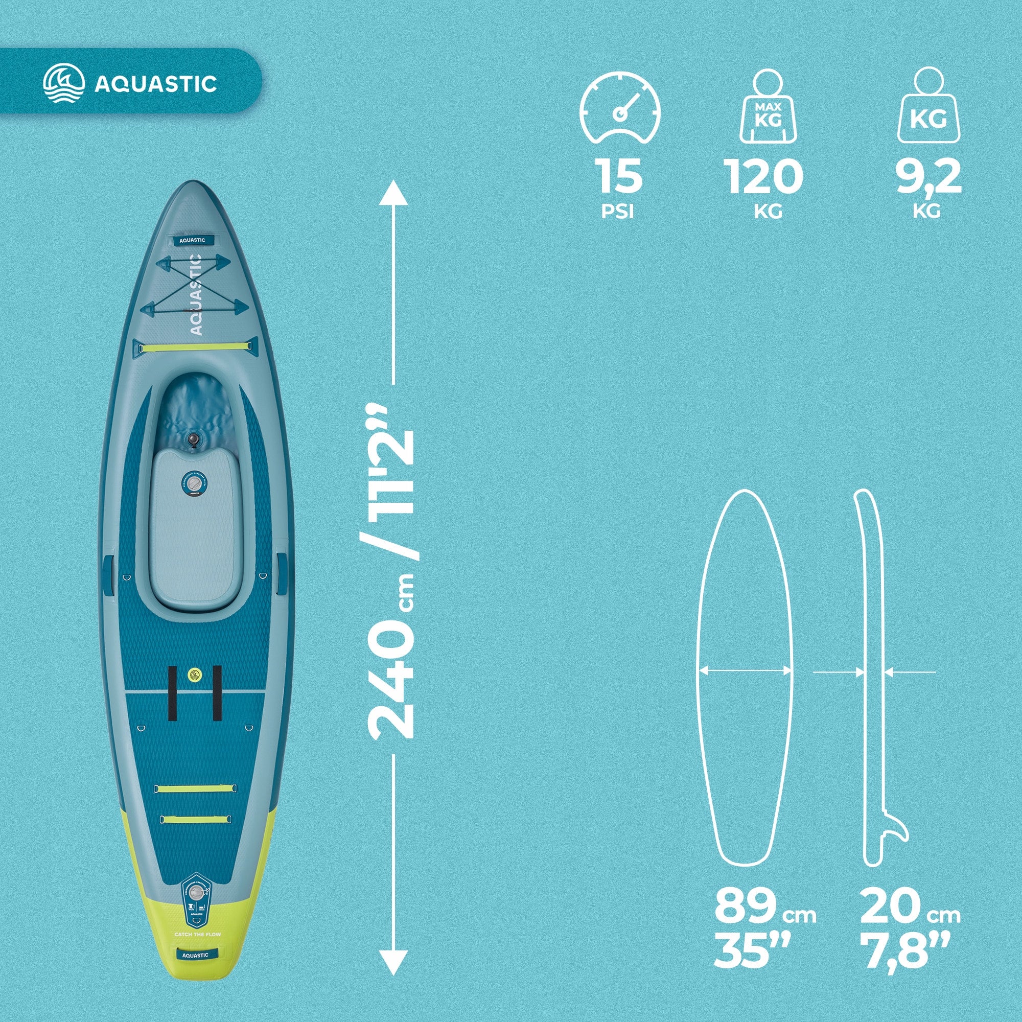 Kayak/SUP hybrid AQUASTIC Raglan 11'2" PNEUMATIC 240 cm / full set Manufacturer code AQS-B6I009-GN