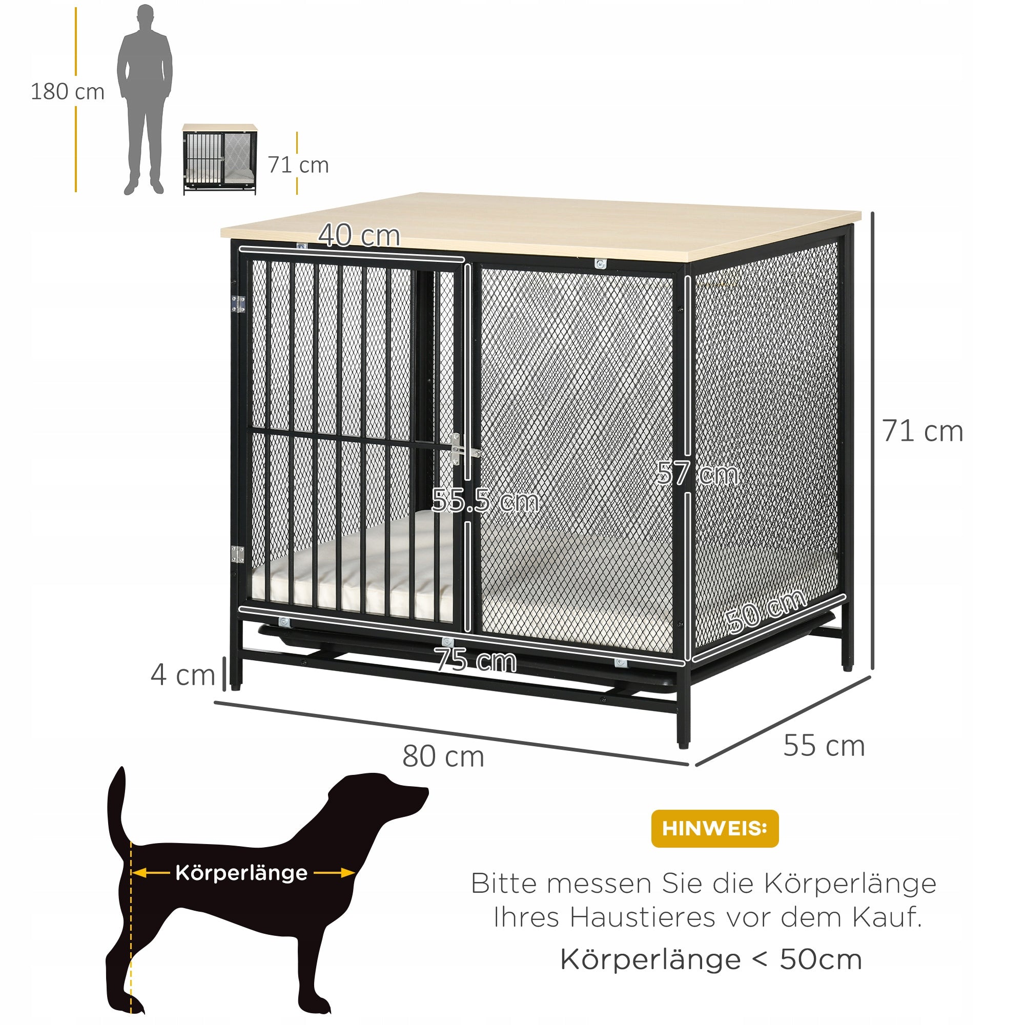 Kennel Cage for Dog Household Lockable with Tabletop 80L x 55W x 71H cm Brand PawHut