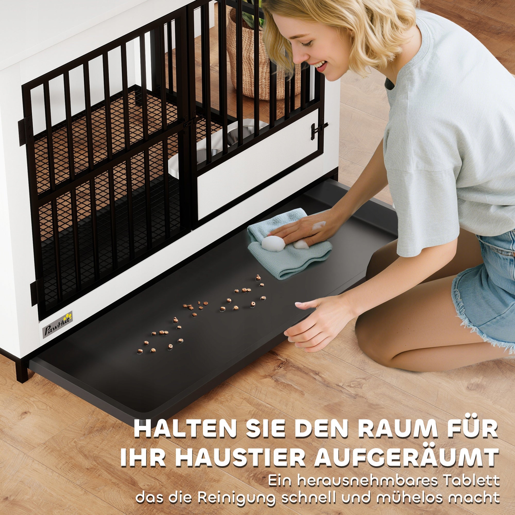 Kennel Dog Cage For Home 2 Doors Swivel Bowls White Kind cage