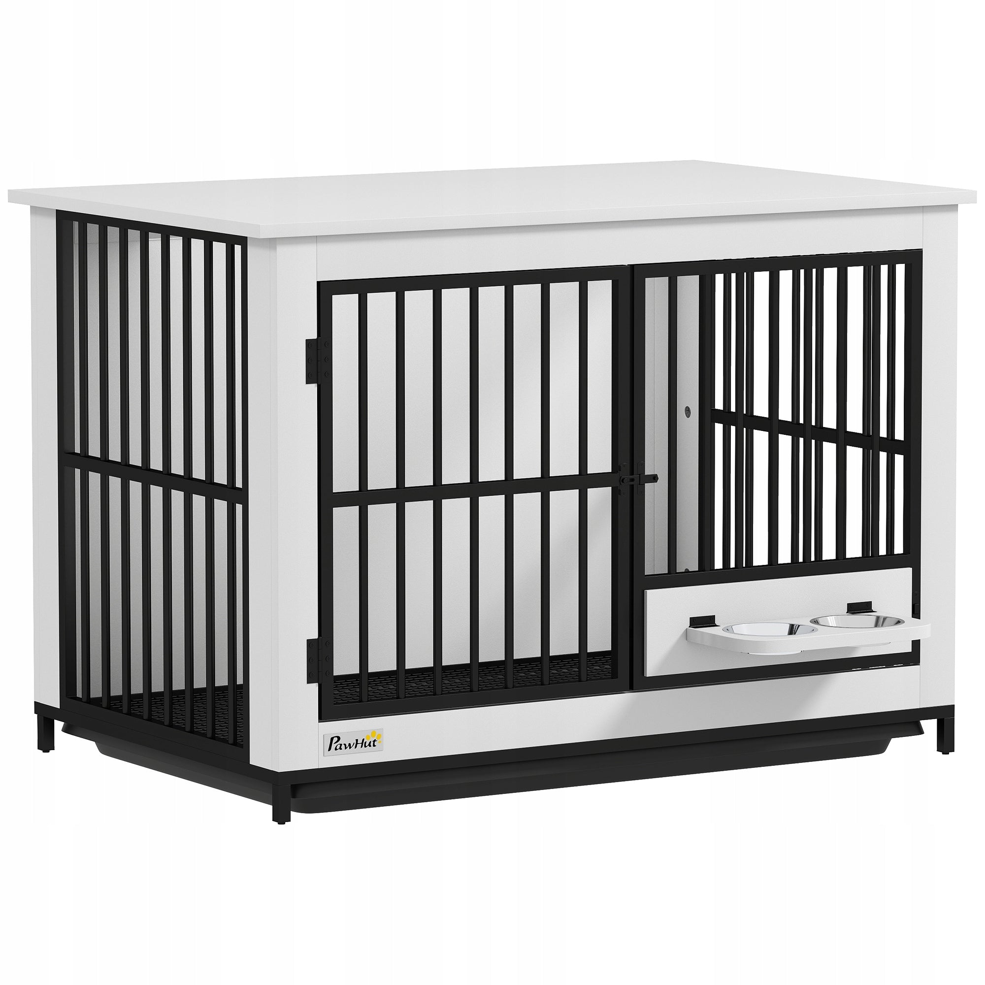 Kennel Dog Cage For Home 2 Doors Swivel Bowls White