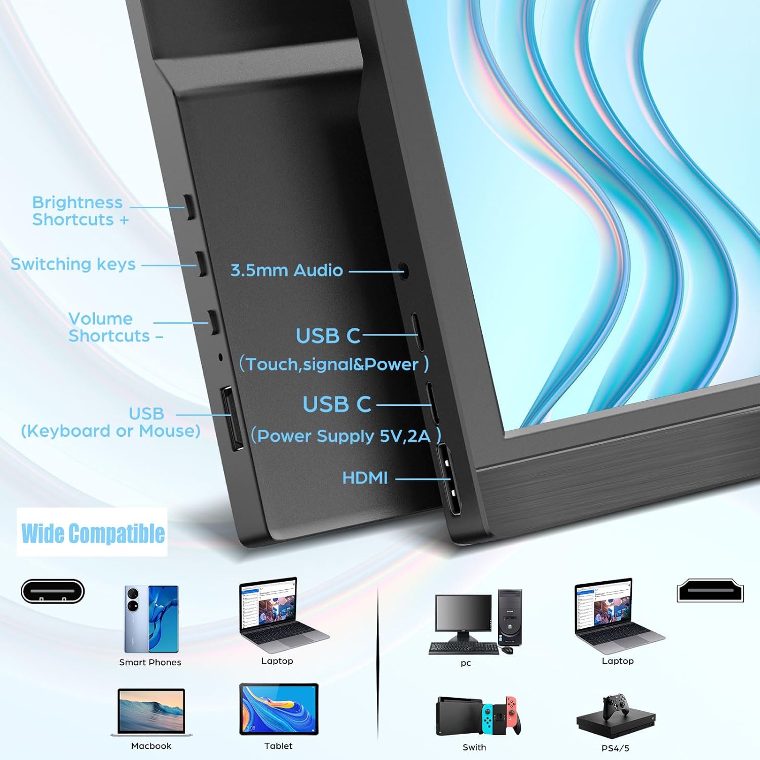 Kenowa 11,6 inch Portable Touch Monitor, USB-C, IPS 1366 x 768 Screen Manufacturer code B116